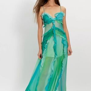 Hensen & Gretel LAILA SILK MAXI DRESS AURA Ombre green